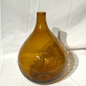 Amber Glass Teardrop Vase Bottle by Square Nest Ohio USA 9.5"